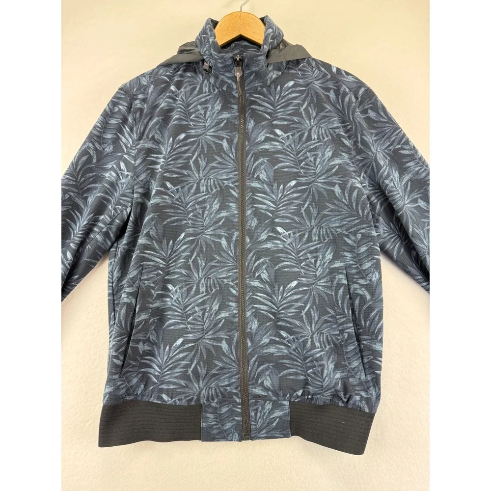 Banana Republic Jacket Mens Small Blue‎ Tropical Leaf Print Hooded Full Zip